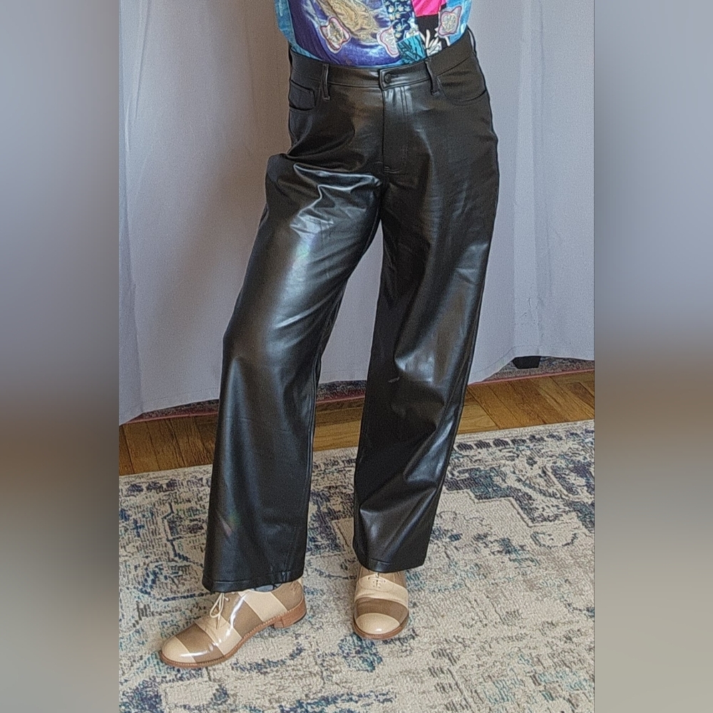 Abercrombie & Fitch Shiny Black Vegan Leather Trousers - Picture 4 of 5